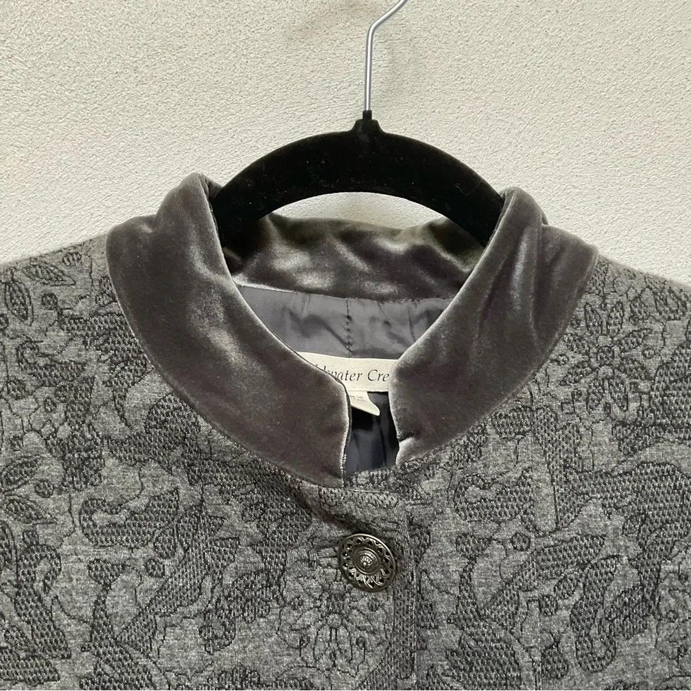 Coldwater Creek Grey, Lace Print Button Up Jacket with Velour Trim Size 14